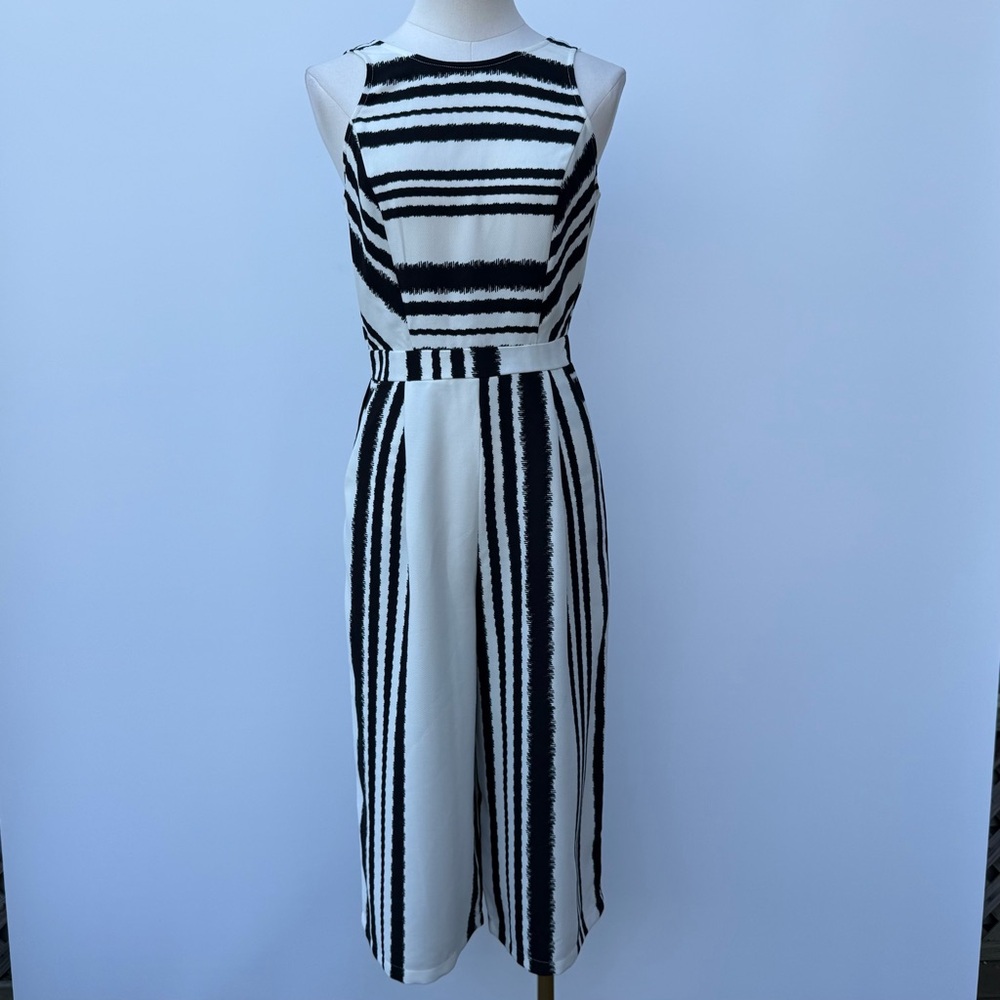 Jealous Tomato Monochrome Striped Sleeveless Jumpsuit Wide Leg Chic Black White - Picture 4 of 15